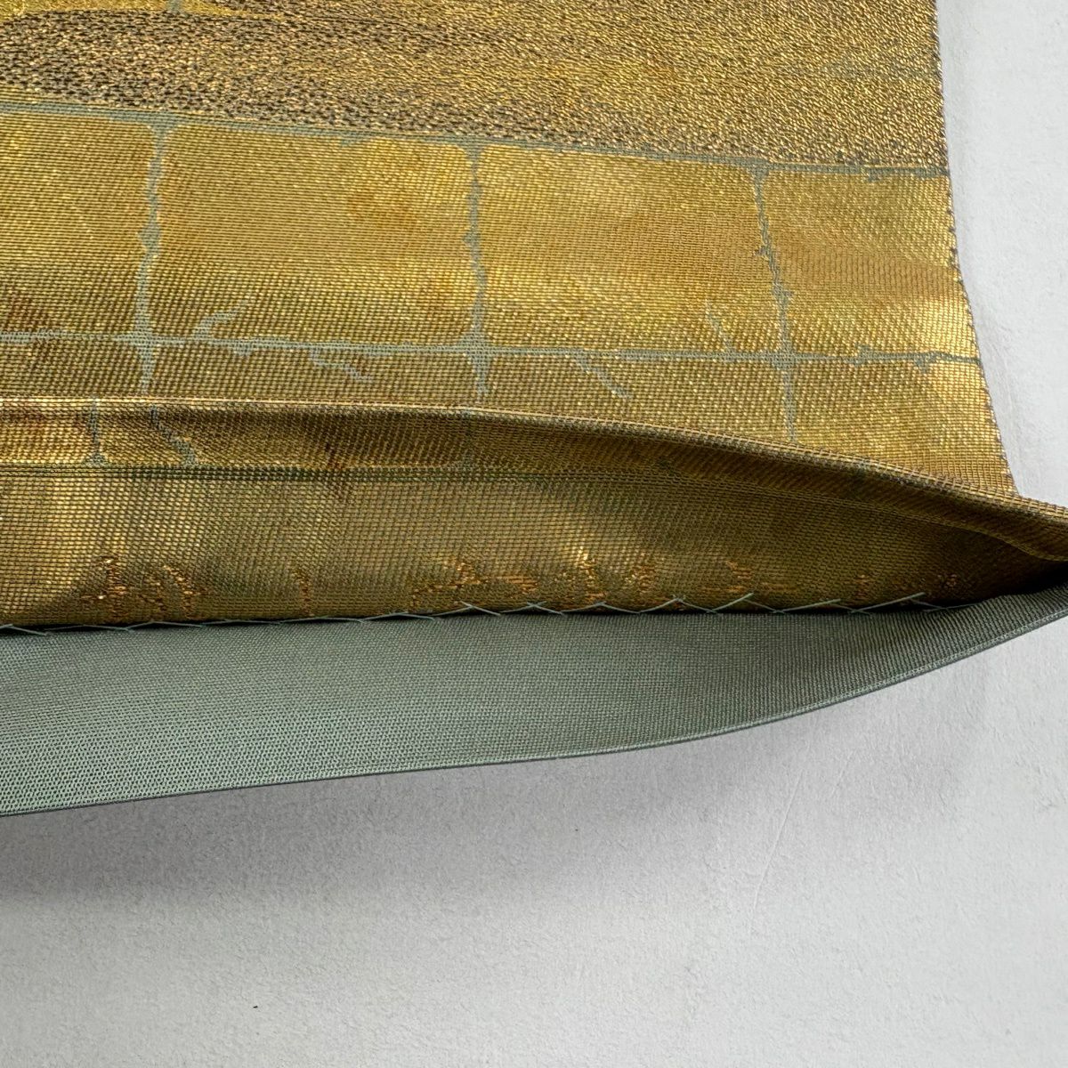 【美品】 袋帶 秀品級 和樂器 草花紋紋 金金箔 金線 金色 大鼓圖案 純蠶絲