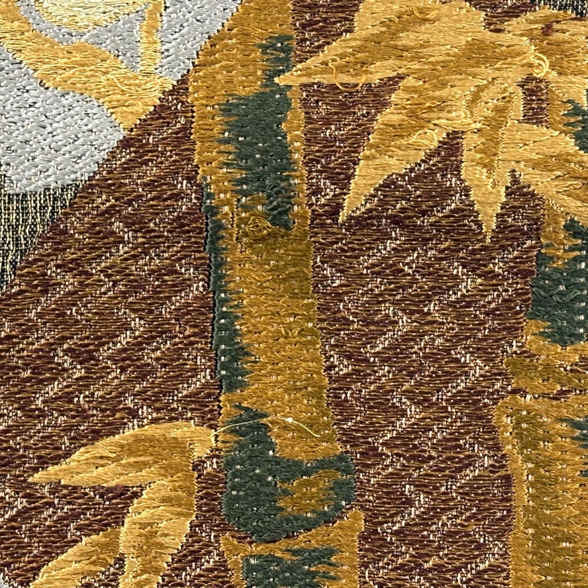 袋帶 秀品級 松樹竹子梅花 寶盡くし 刺繡 金金箔 金色 六通 純蠶絲