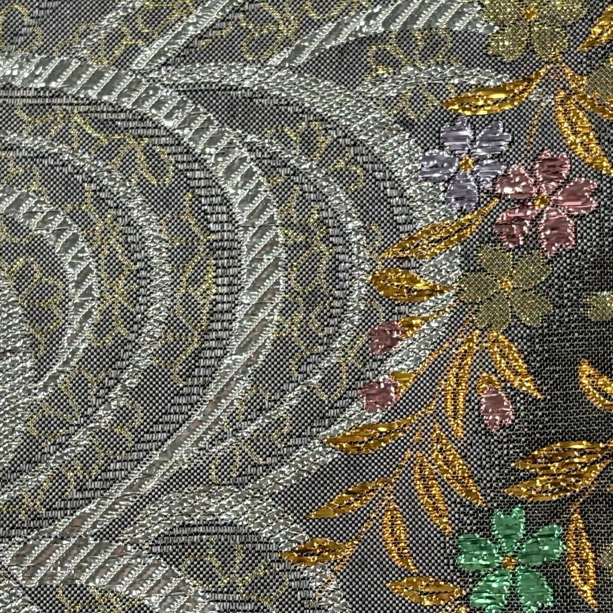 袋帶 秀品級 垂枝櫻 波 金金箔 灰 深藍 六通 純蠶絲