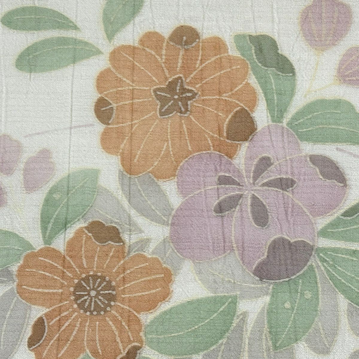 【美品】 名古屋帶 秀品級 夏帶 草花紋紋 奶油色 純蠶絲