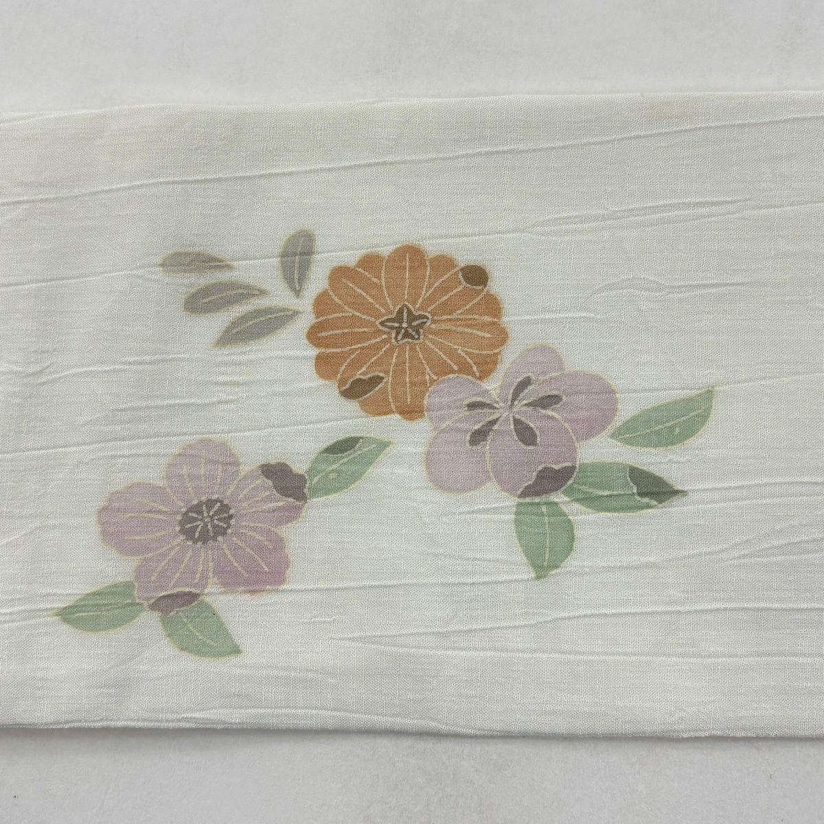 【美品】 名古屋帶 秀品級 夏帶 草花紋紋 奶油色 純蠶絲