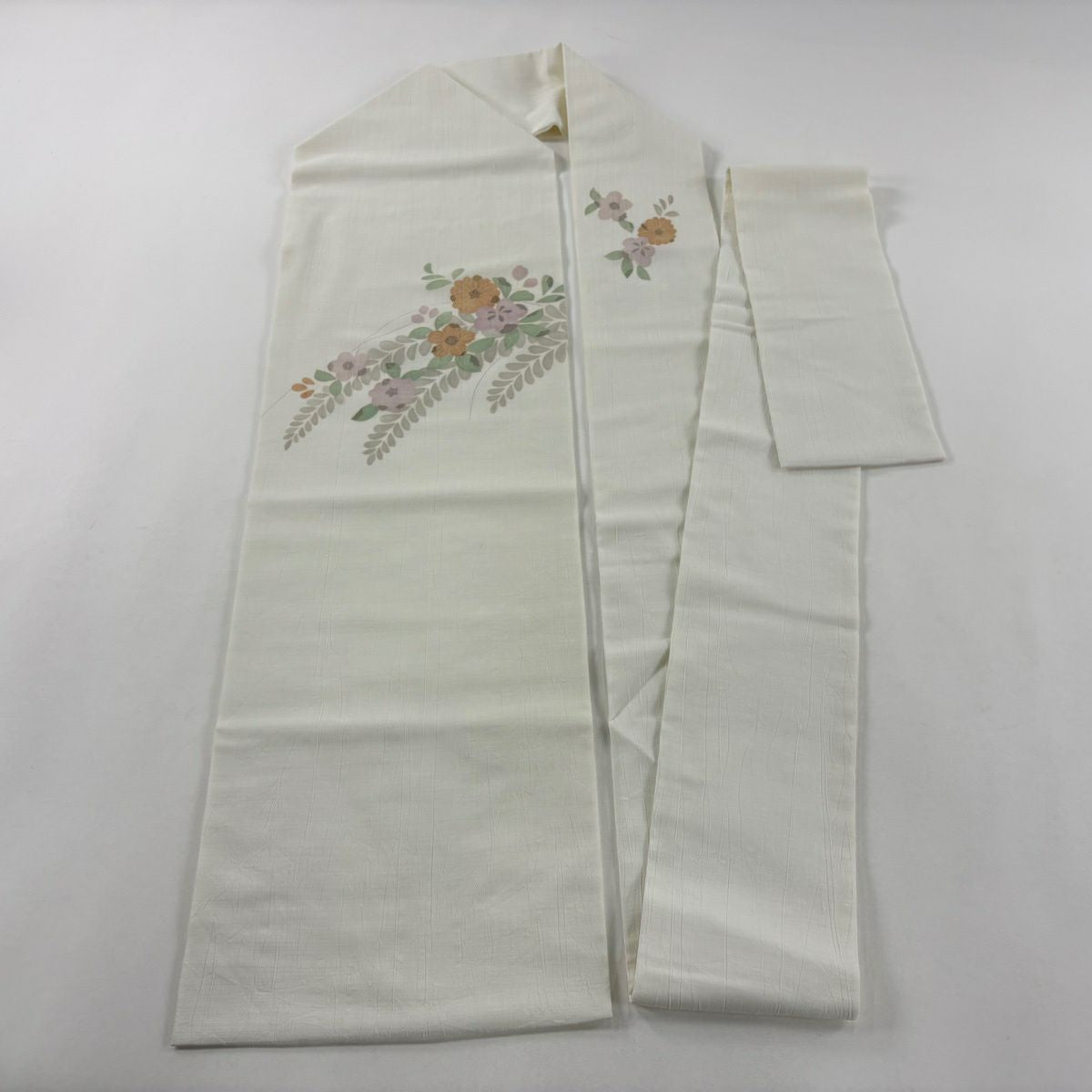 【美品】 名古屋帶 秀品級 夏帶 草花紋紋 奶油色 純蠶絲