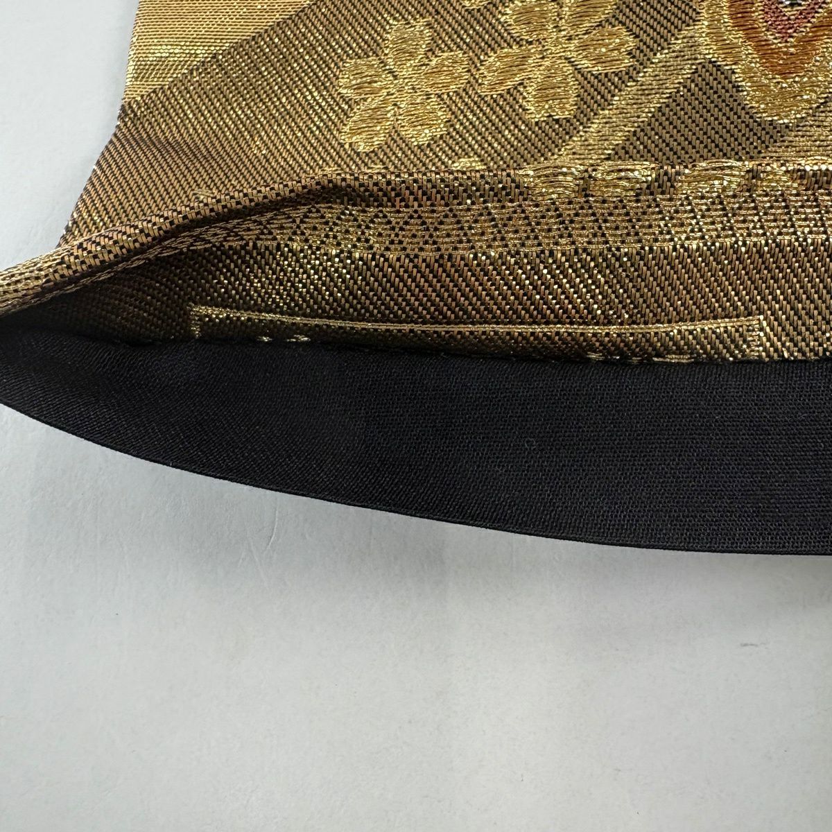 【美品】 袋帶 秀品級 扇子子 蝴蝶 金絲 金金箔 黑 六通 純蠶絲