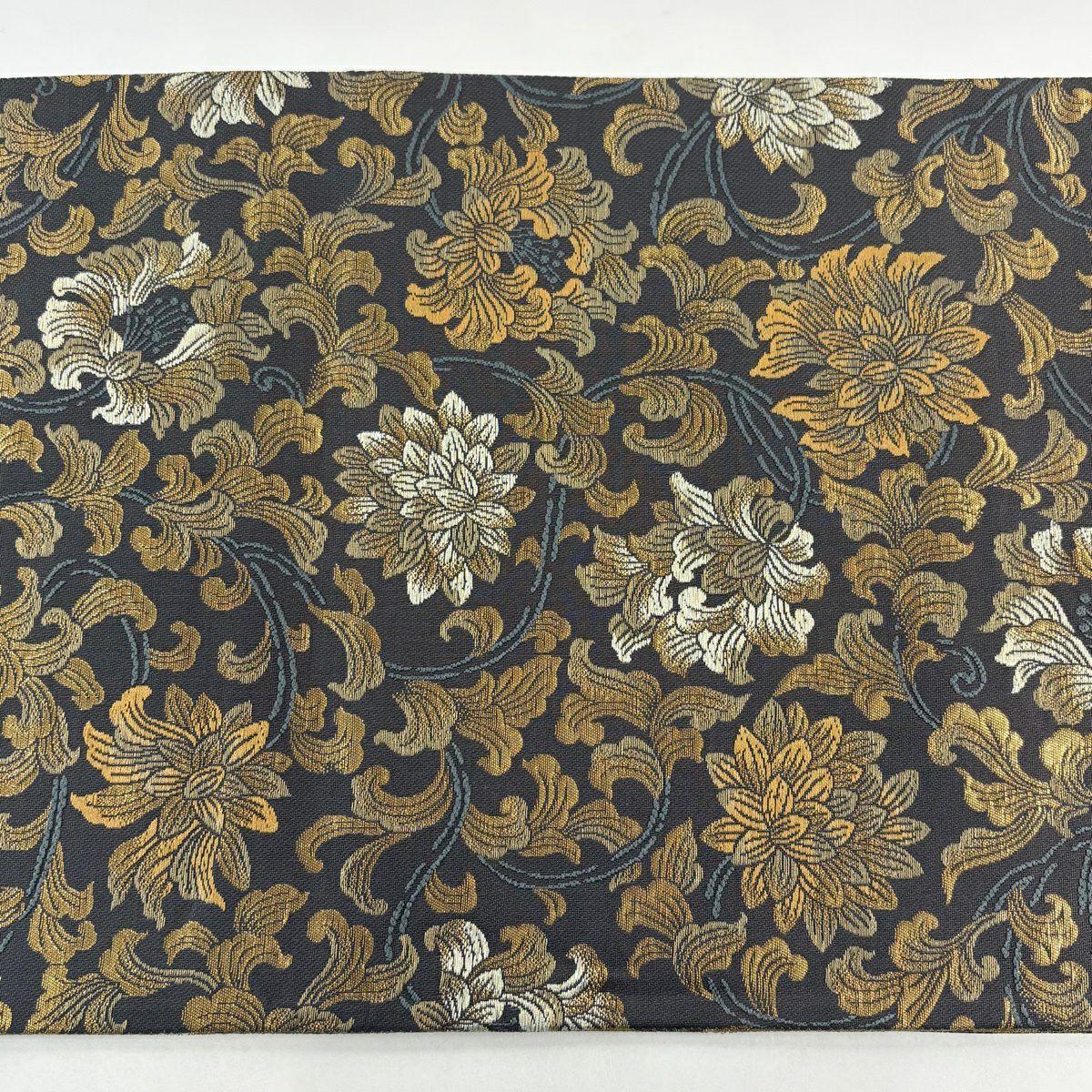 袋帶 秀品級 圓紋 菱形 金絲 金金箔 茶綠 全通 純蠶絲