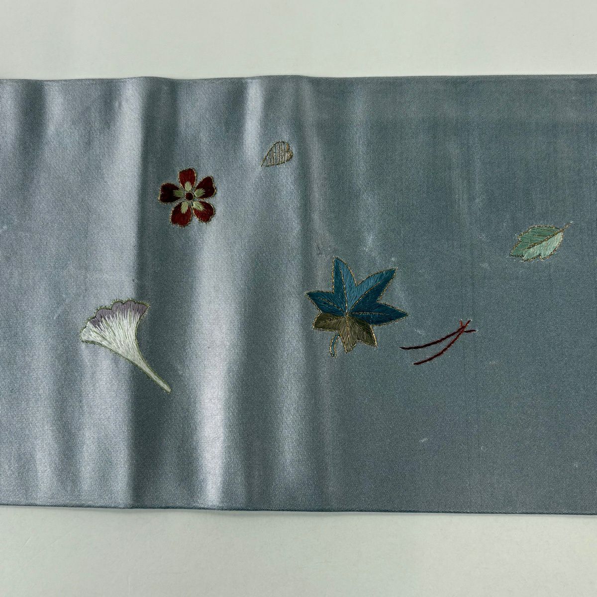 名古屋帶 秀品級 楓 樱 金金箔 金絲 灰色 純蠶絲
