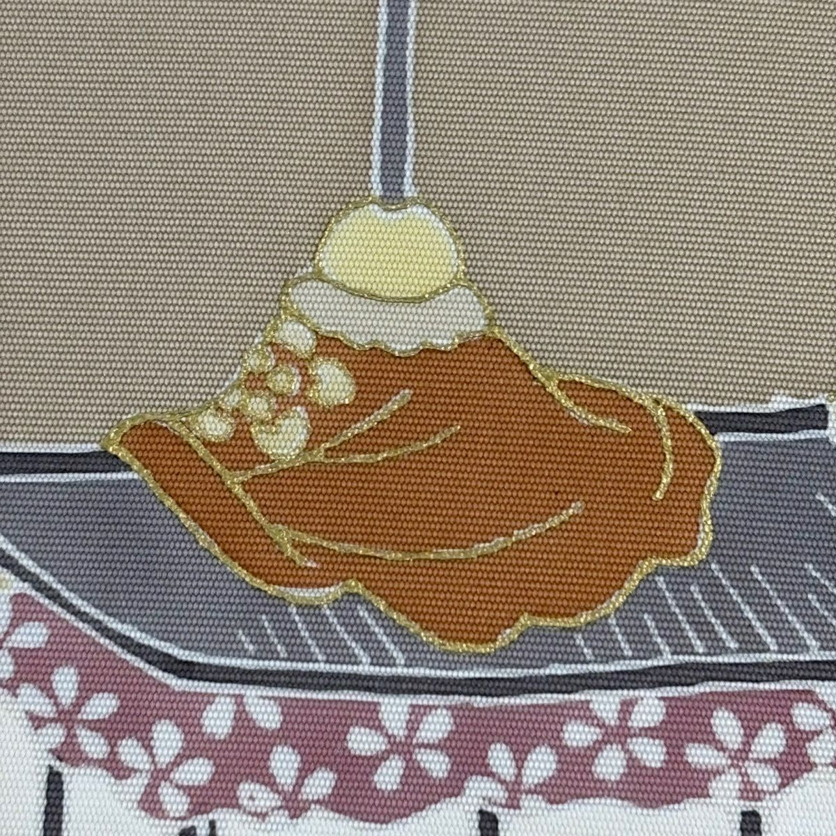 名古屋帶 秀品級 山鉾 笠松樹 金銀彩 淺茶 純蠶絲
