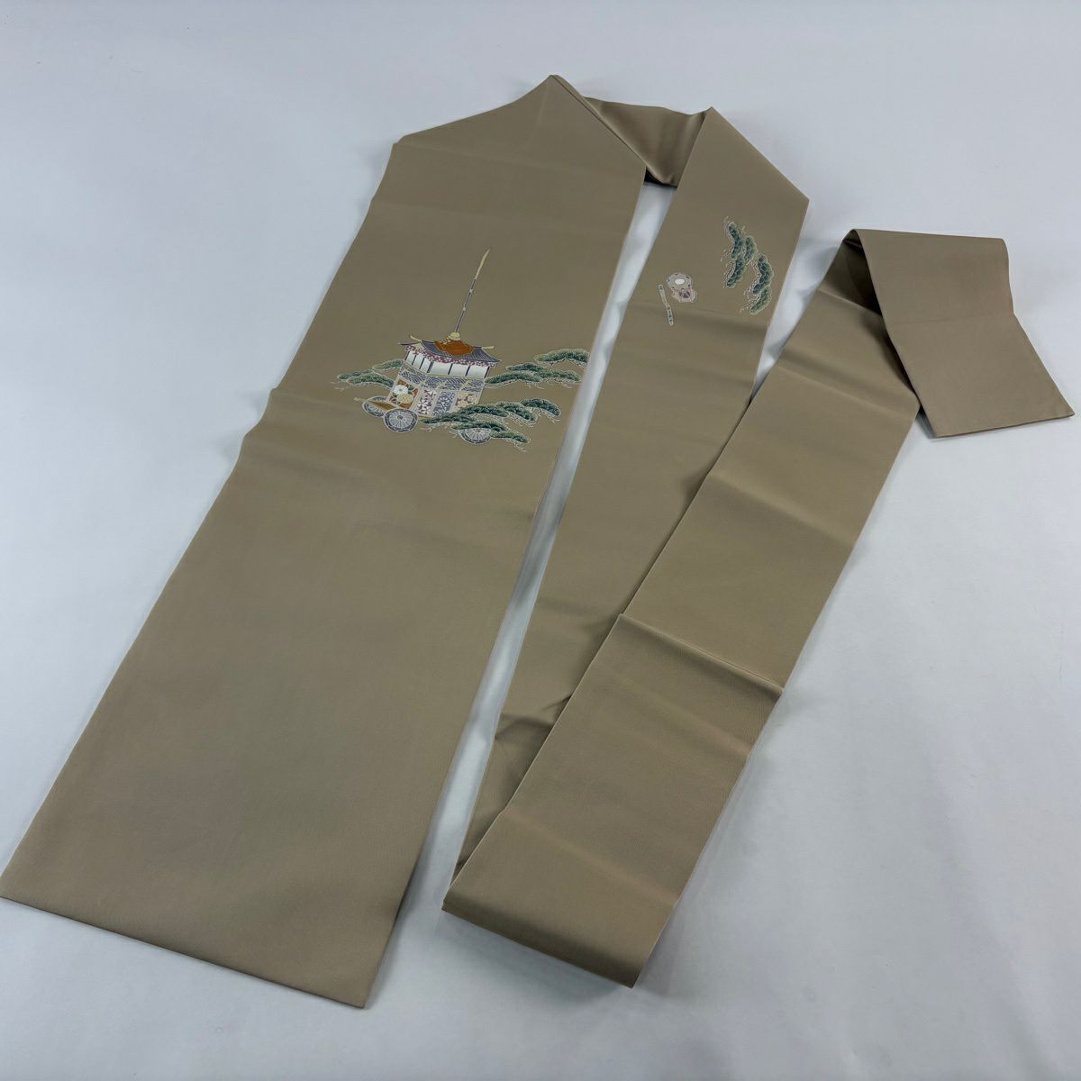 名古屋帶 秀品級 山鉾 笠松樹 金銀彩 淺茶 純蠶絲