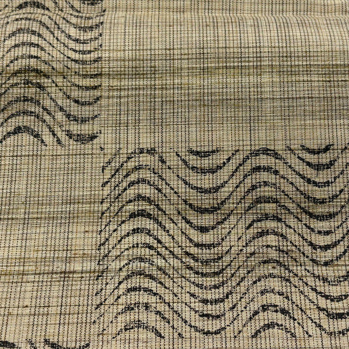 【美品】 袋帶 名品級 柿渋染 波 幾何學圖案 淺茶 全通 純蠶絲