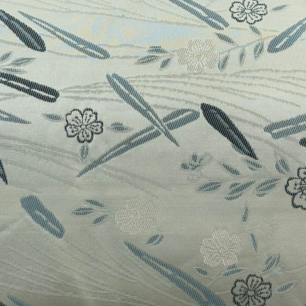 【美品】名古屋帶 名品級櫻葉紋 薄綠純蠶絲