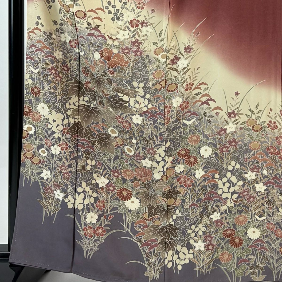 訪問服 身長163.5cm 袖長66cm M 雙層 落款 秋草 染分 ぼかし 紅茶 純蠶絲 秀品級