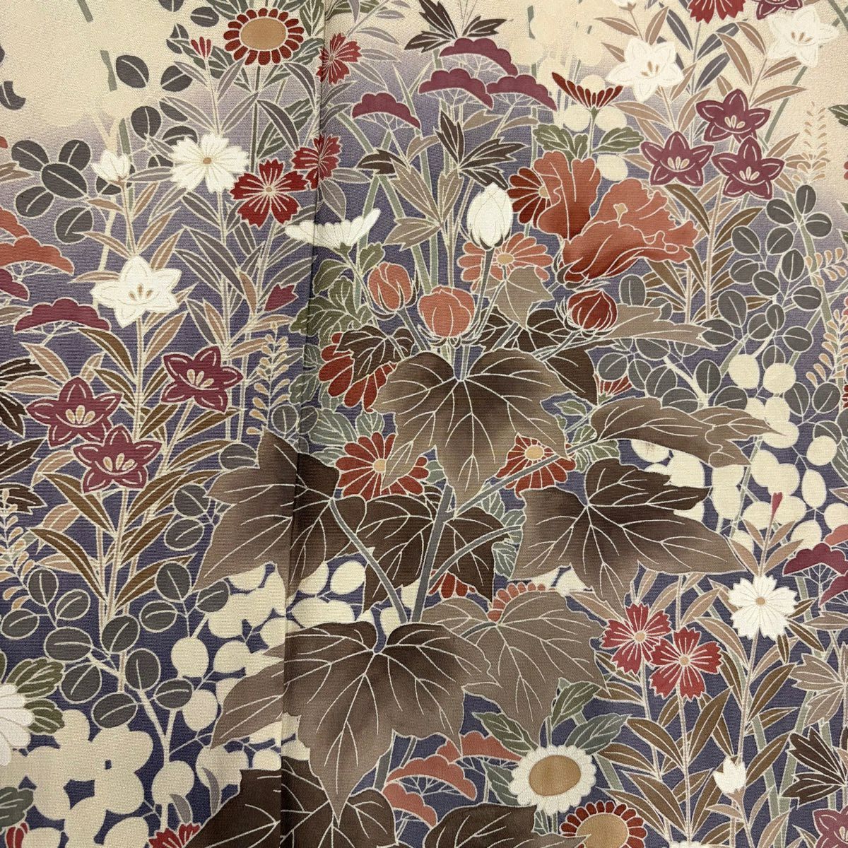 訪問服 身長163.5cm 袖長66cm M 雙層 落款 秋草 染分 ぼかし 紅茶 純蠶絲 秀品級