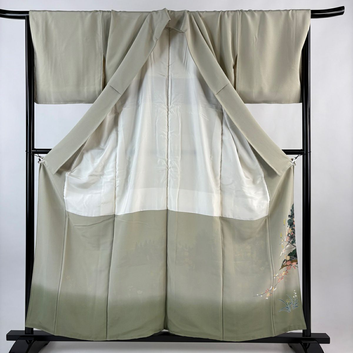 【美品】 留袖禮服禮服 身長156.5cm 袖長68cm L 雙層 阿部佳雪 家屋 枝梅花 染分 ぼかし 薄綠 純蠶絲 秀品級 三つ紋