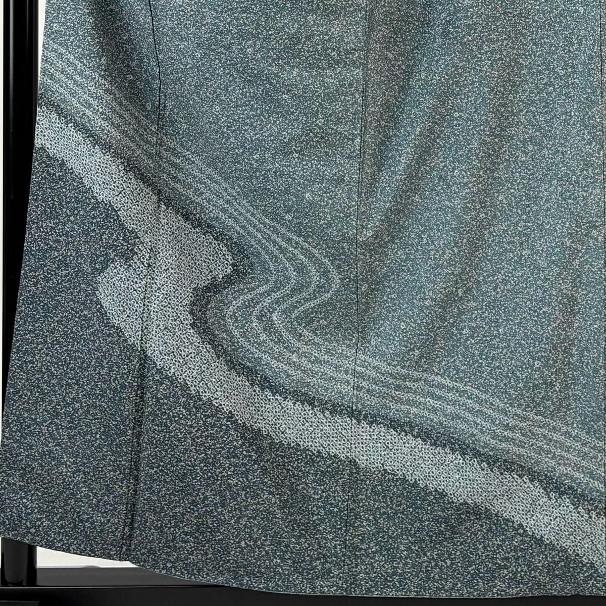 【美品】 付下 身長157.5cm 袖長63.5cm S 雙層 紬織織 流水 絞染 綠 純蠶絲 秀品級