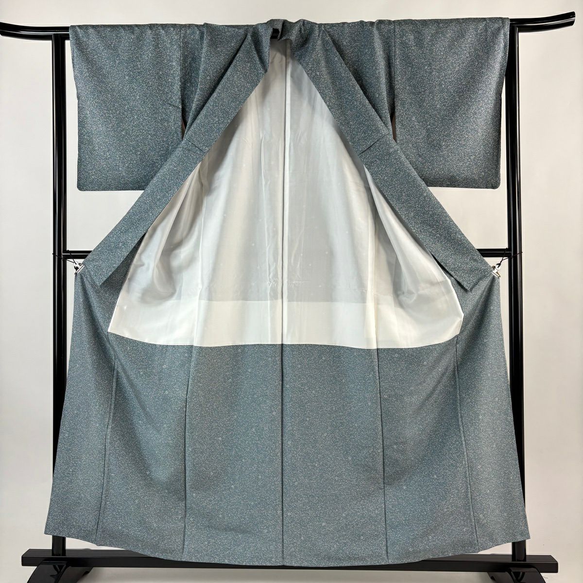 【美品】 付下 身長157.5cm 袖長63.5cm S 雙層 紬織織 流水 絞染 綠 純蠶絲 秀品級