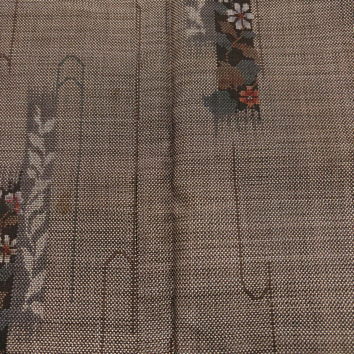 紬織 身長155cm 袖長62cm S 雙層 草花紋 茶 純蠶絲 秀品級