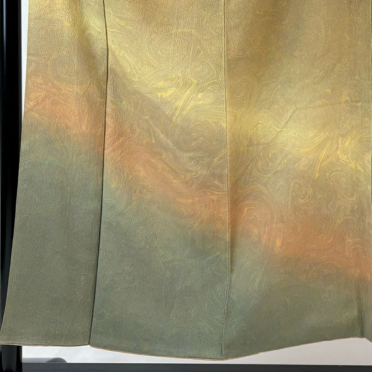 付下 身長151.5cm 袖長63.5cm S 雙層 墨流染 分染 漸層 山吹茶 純蠶絲 優品級