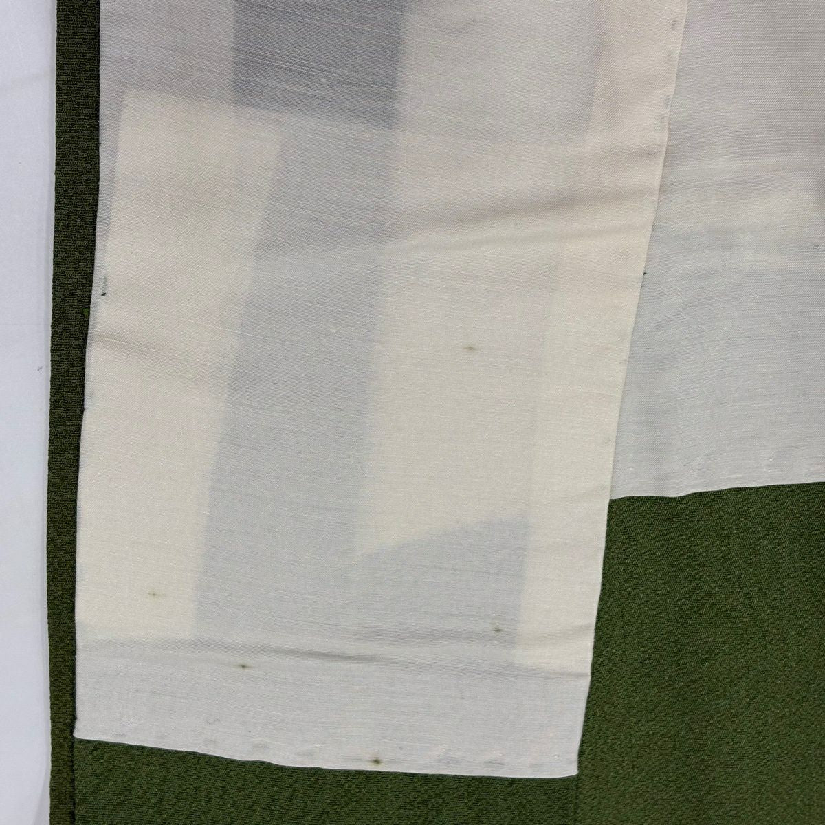 付下 身長159cm 袖長66cm M 雙層 落款有 枝花 茶道具 金彩裝飾 漸層 鶯色 純蠶絲 優品級