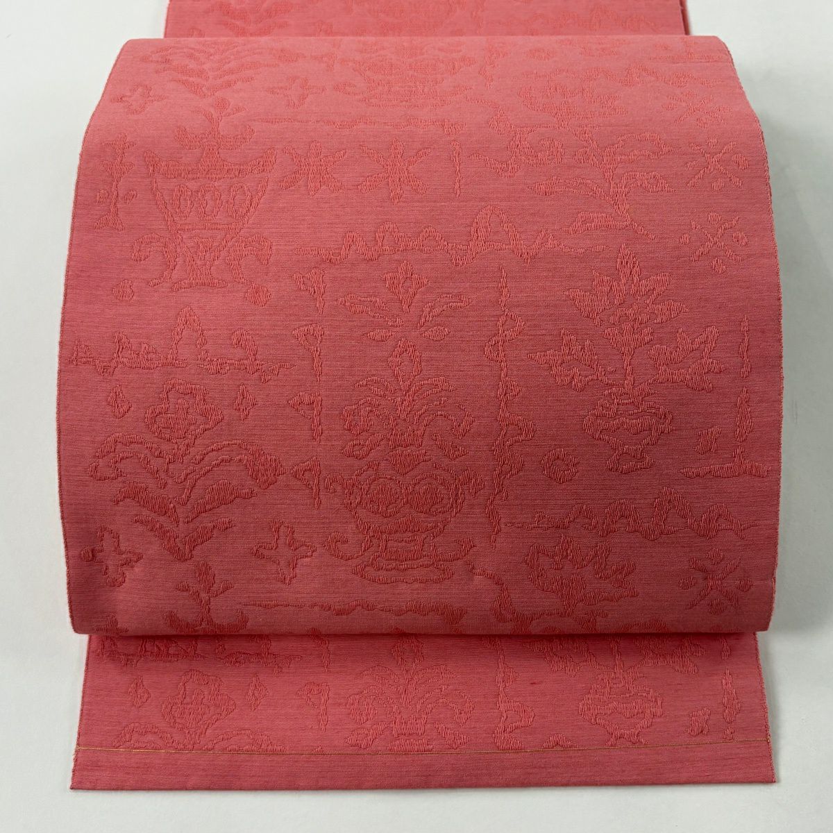 【美品】名古屋帶 優品級 松樹葉仕立 雙層八寸名古屋帶 關西仕立 地紋 粉紅 純蠶絲