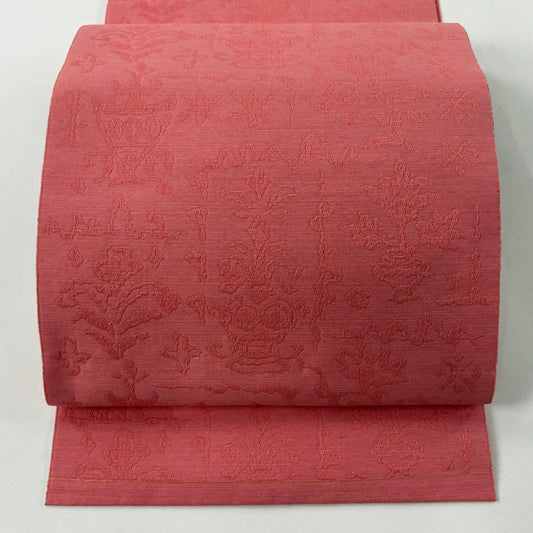 【美品】名古屋帶 優品級 松樹葉仕立 雙層八寸名古屋帶 關西仕立 地紋 粉紅 純蠶絲
