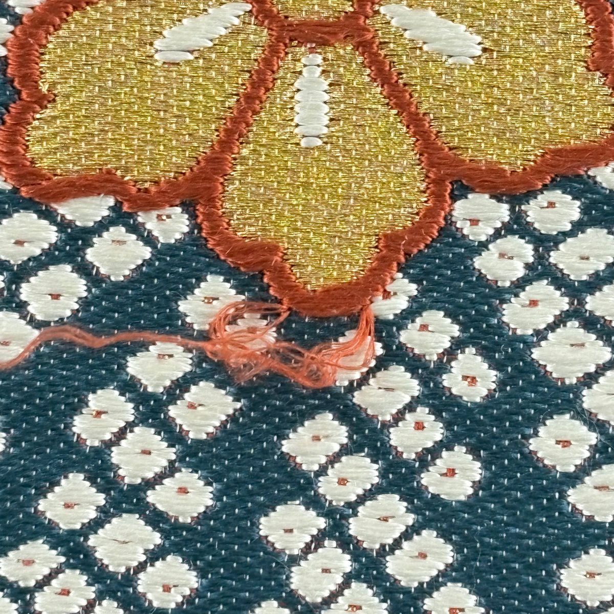 袋帶 秀品級 菊花花 疋田紋 金絲 紅 六通 純蠶絲