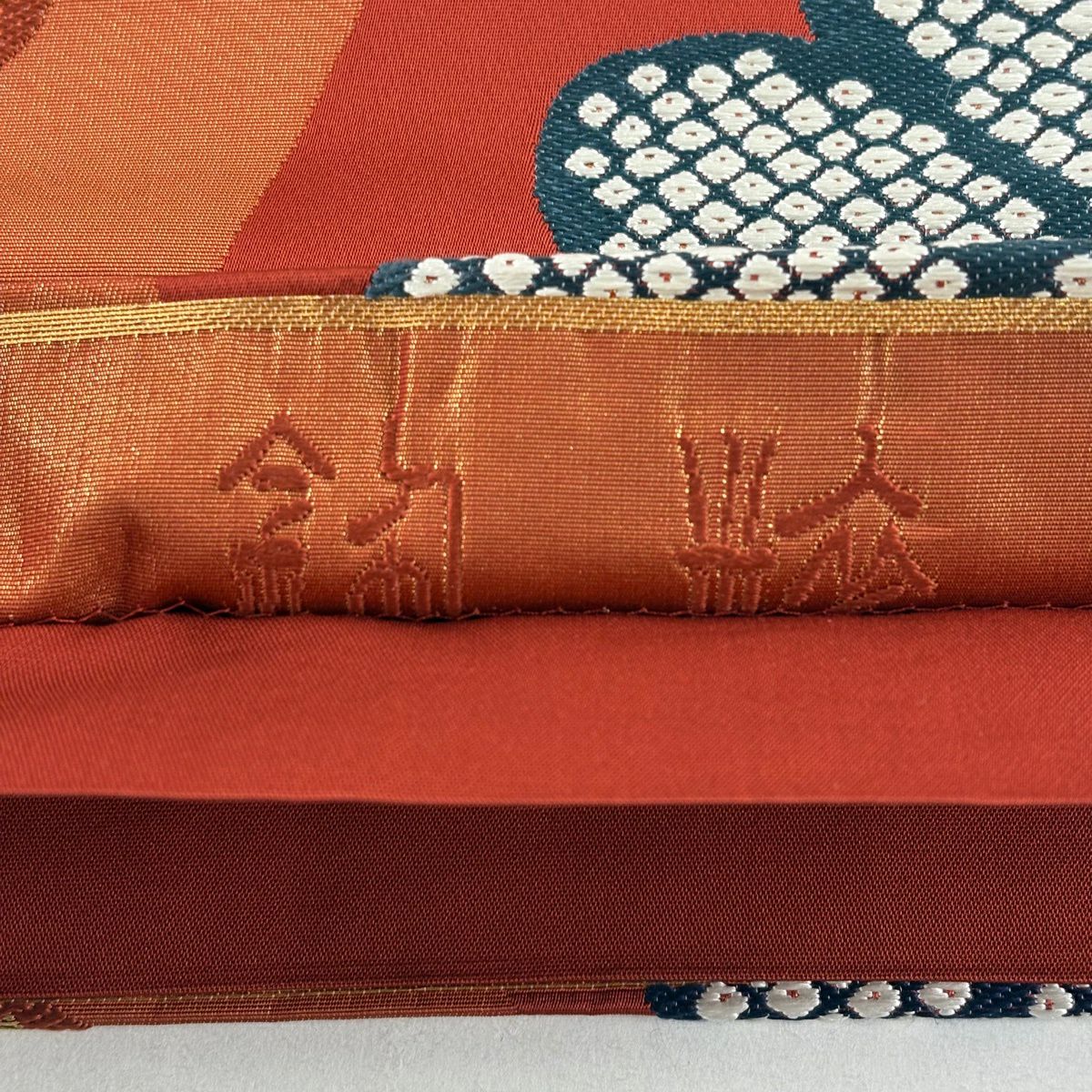 袋帶 秀品級 菊花花 疋田紋 金絲 紅 六通 純蠶絲