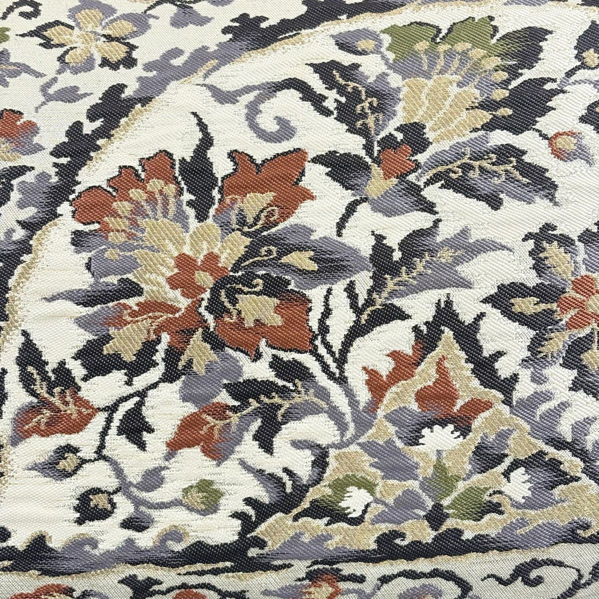 【美品】 袋帶 秀品級 關西仕立 草花紋 金糸 金金箔 米色 六通 純蠶絲