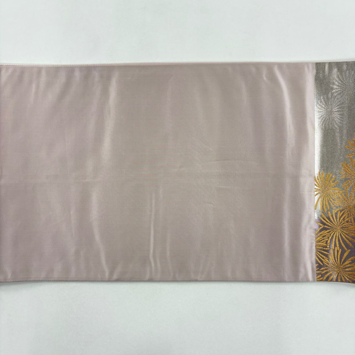 【美品】 袋帶 秀品級 牡丹 松樹梅花 金絲 金金箔 淺紫 六通 純蠶絲