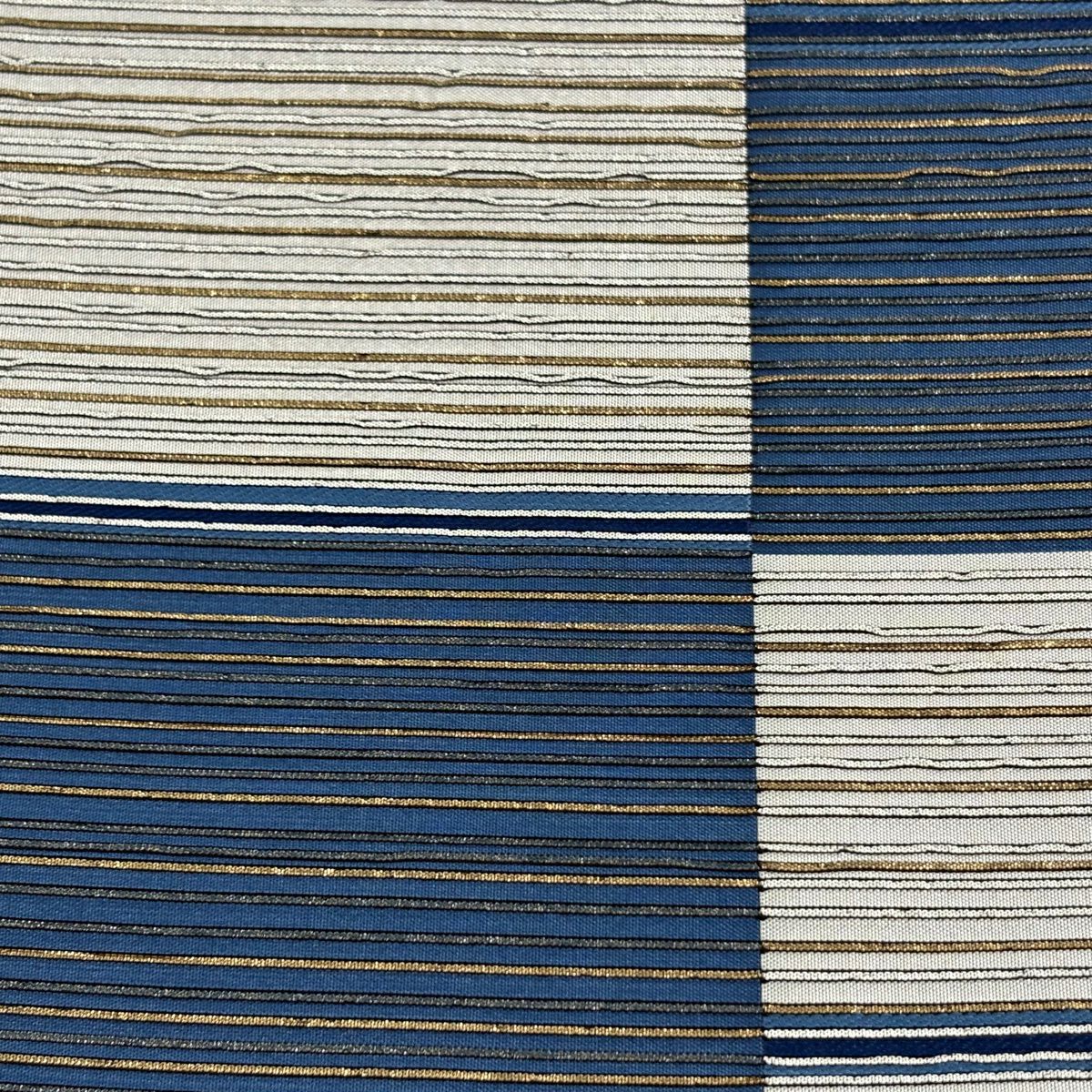 【美品】 袋帶 秀品級 條紋 市松樹 金金箔 灰色 大鼓圖案 純蠶絲