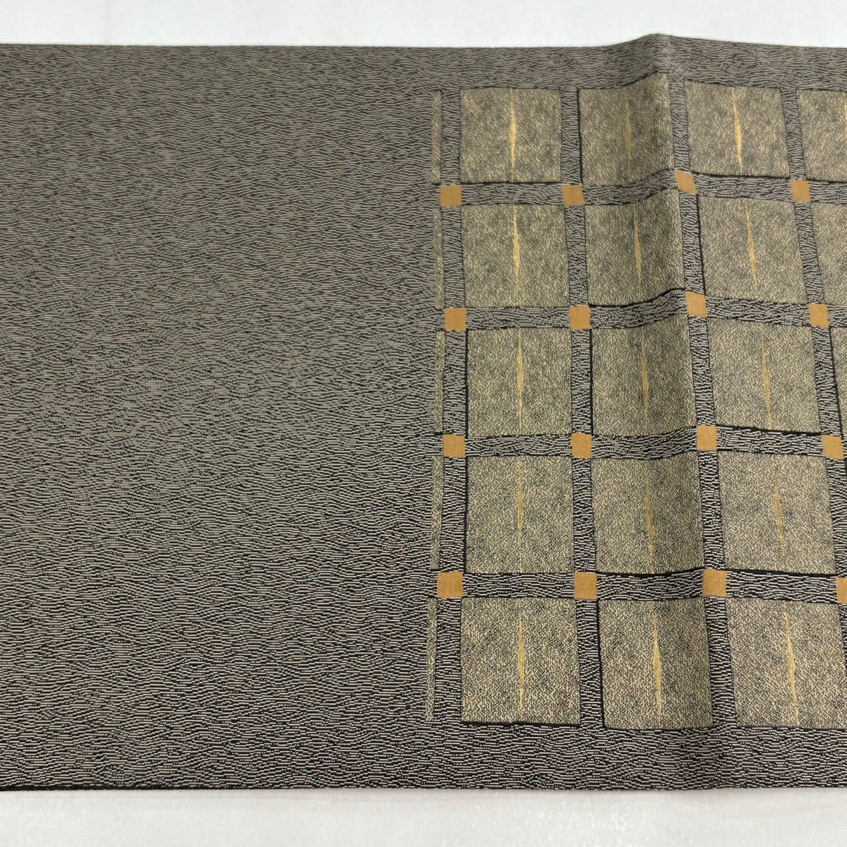 【美品】 袋帶 秀品級 格子 金絲 灰茶 六通 純蠶絲