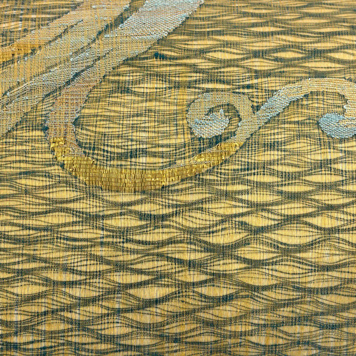 【美品】 袋帶 秀品級 波頭 金金箔 淡黃土色 六通 純蠶絲
