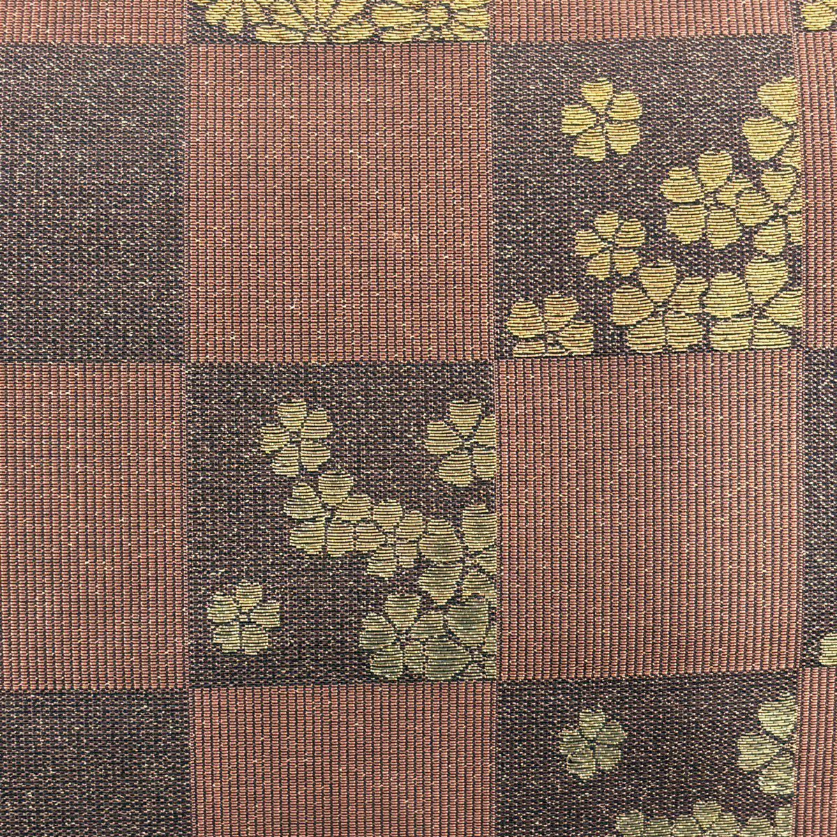 【美品】 袋帶 秀品級 市松樹 花 金金箔 紅紫 六通 純蠶絲