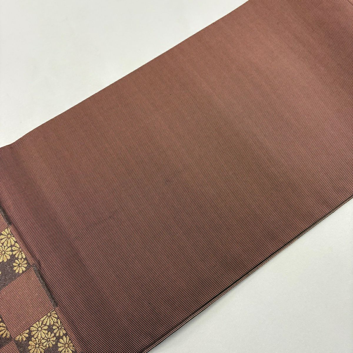 【美品】 袋帶 秀品級 市松樹 花 金金箔 紅紫 六通 純蠶絲