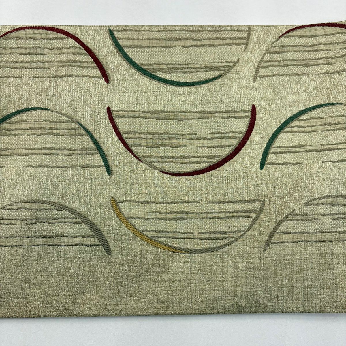 【美品】 袋帶 秀品級 半圓 縞 灰茶 六通 純蠶絲