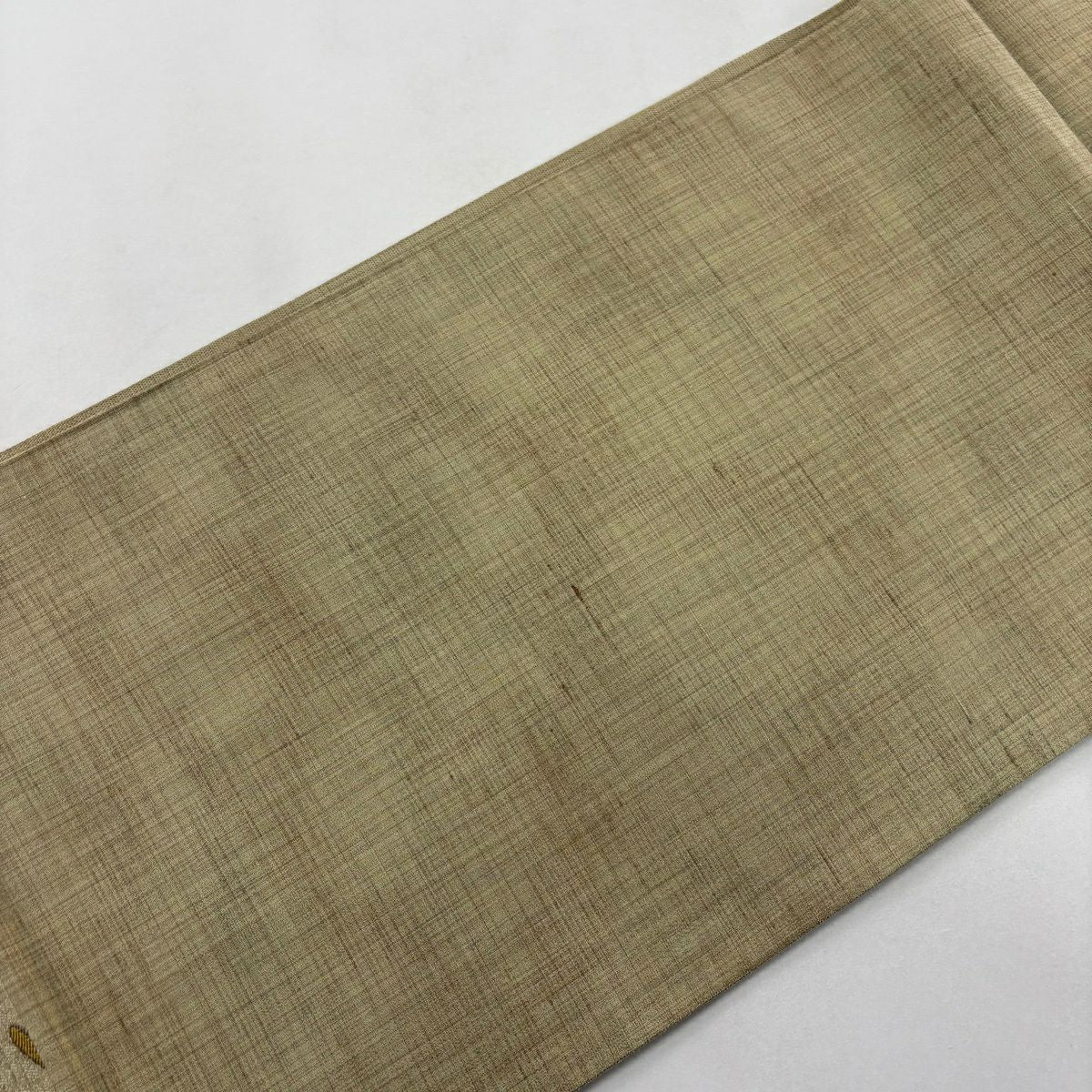 【美品】 袋帶 秀品級 半圓 縞 灰茶 六通 純蠶絲