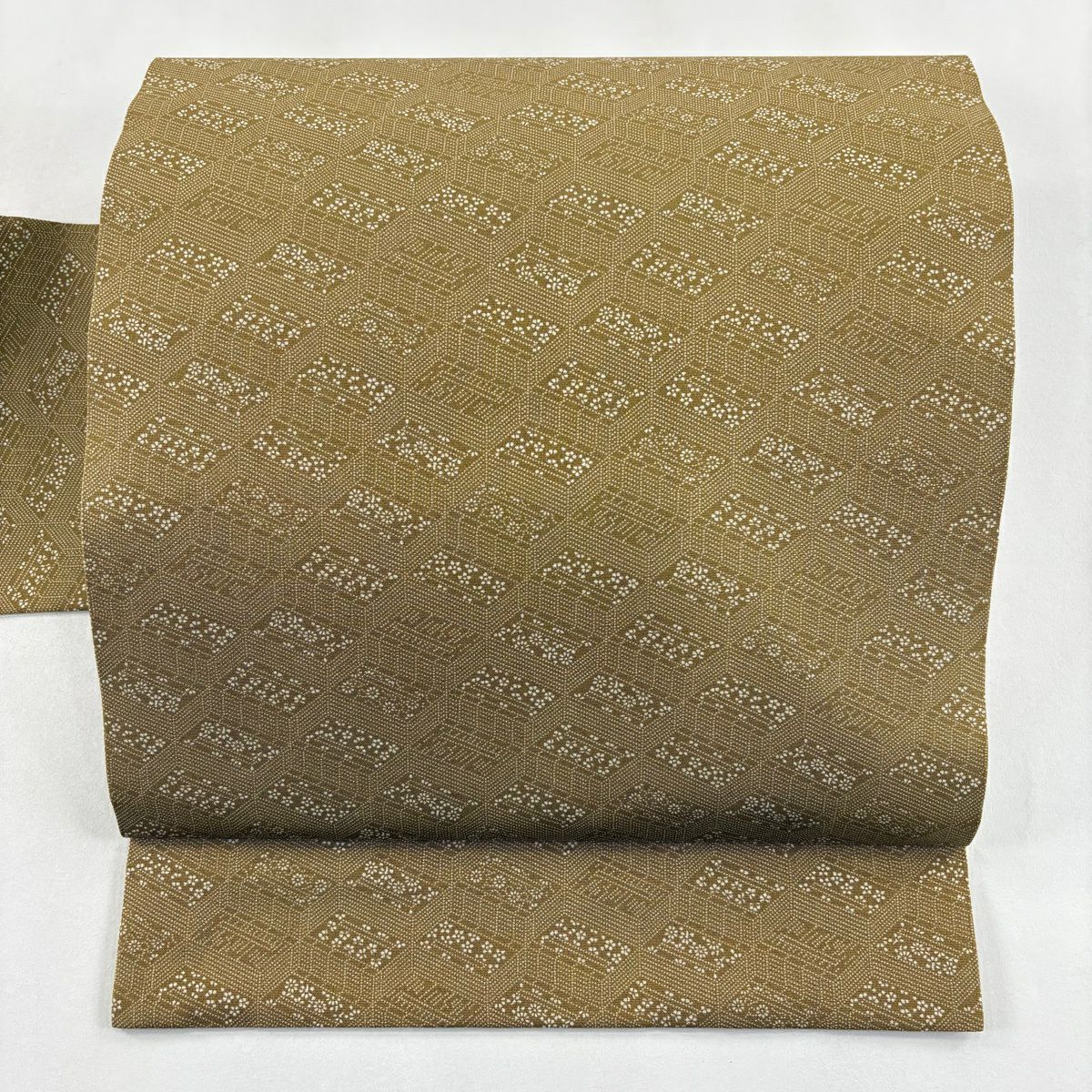 【美品】 名古屋帶 秀品級 花 冊子 茶綠 純蠶絲