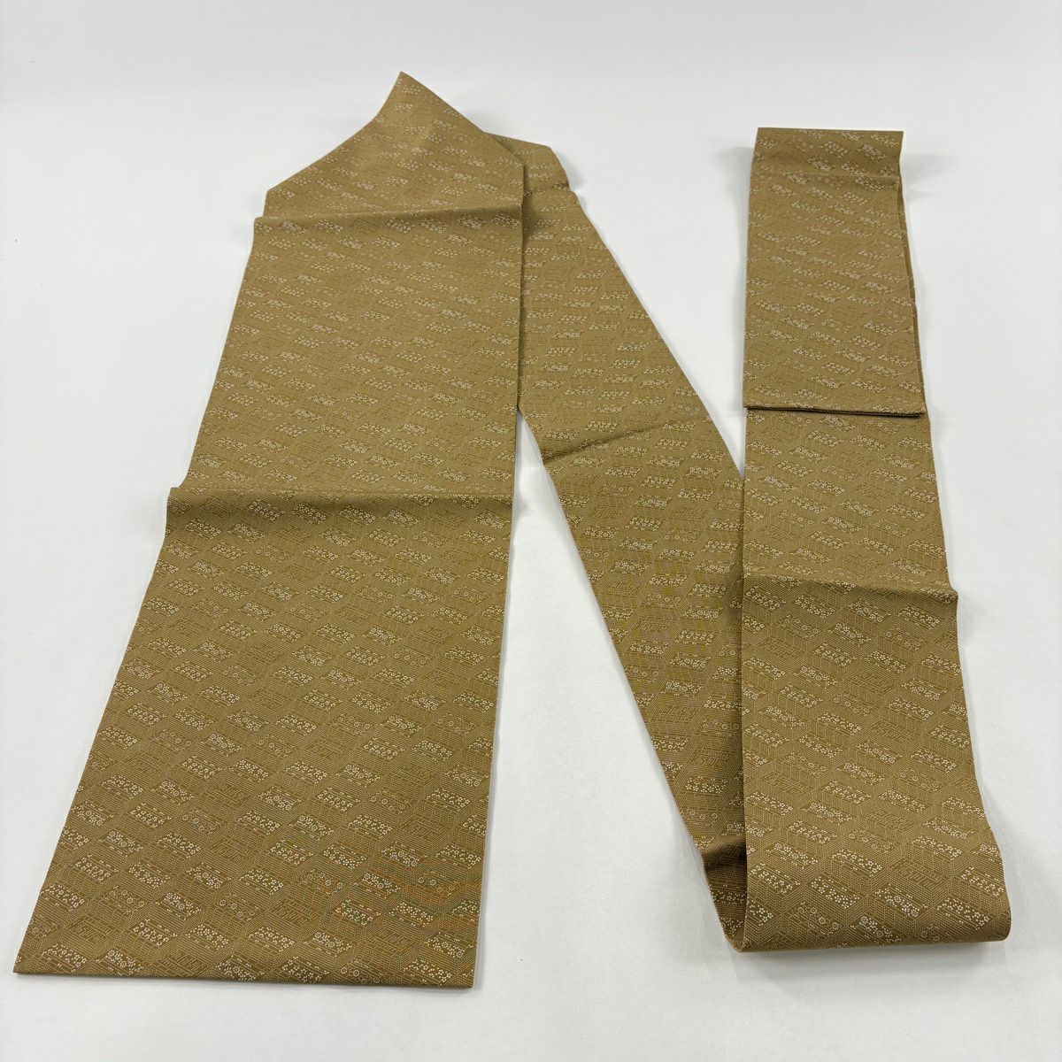 【美品】 名古屋帶 秀品級 花 冊子 茶綠 純蠶絲