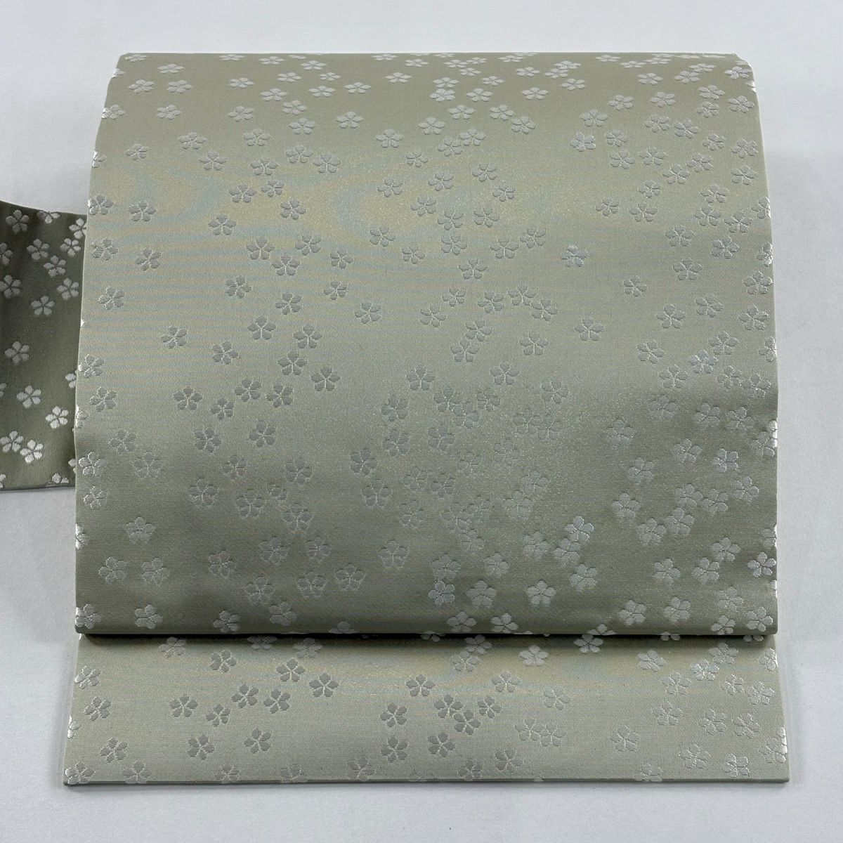【美品】名古屋帶 秀品級 花 金彩裝飾 淺綠 純蠶絲