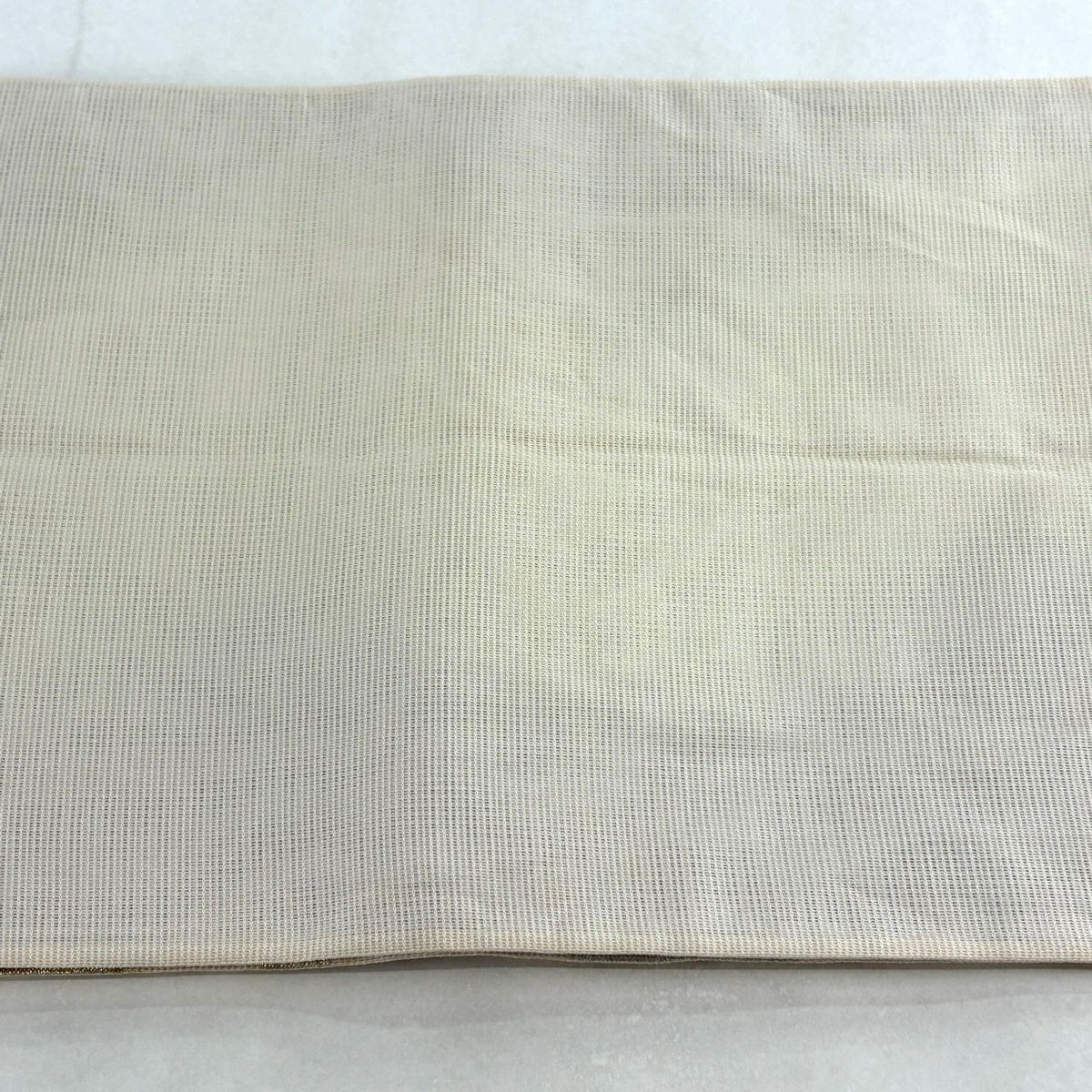 【美品】 袋帶 秀品級 夏帶 紗 草花紋 圓文 金絲 米色 六通 純蠶絲