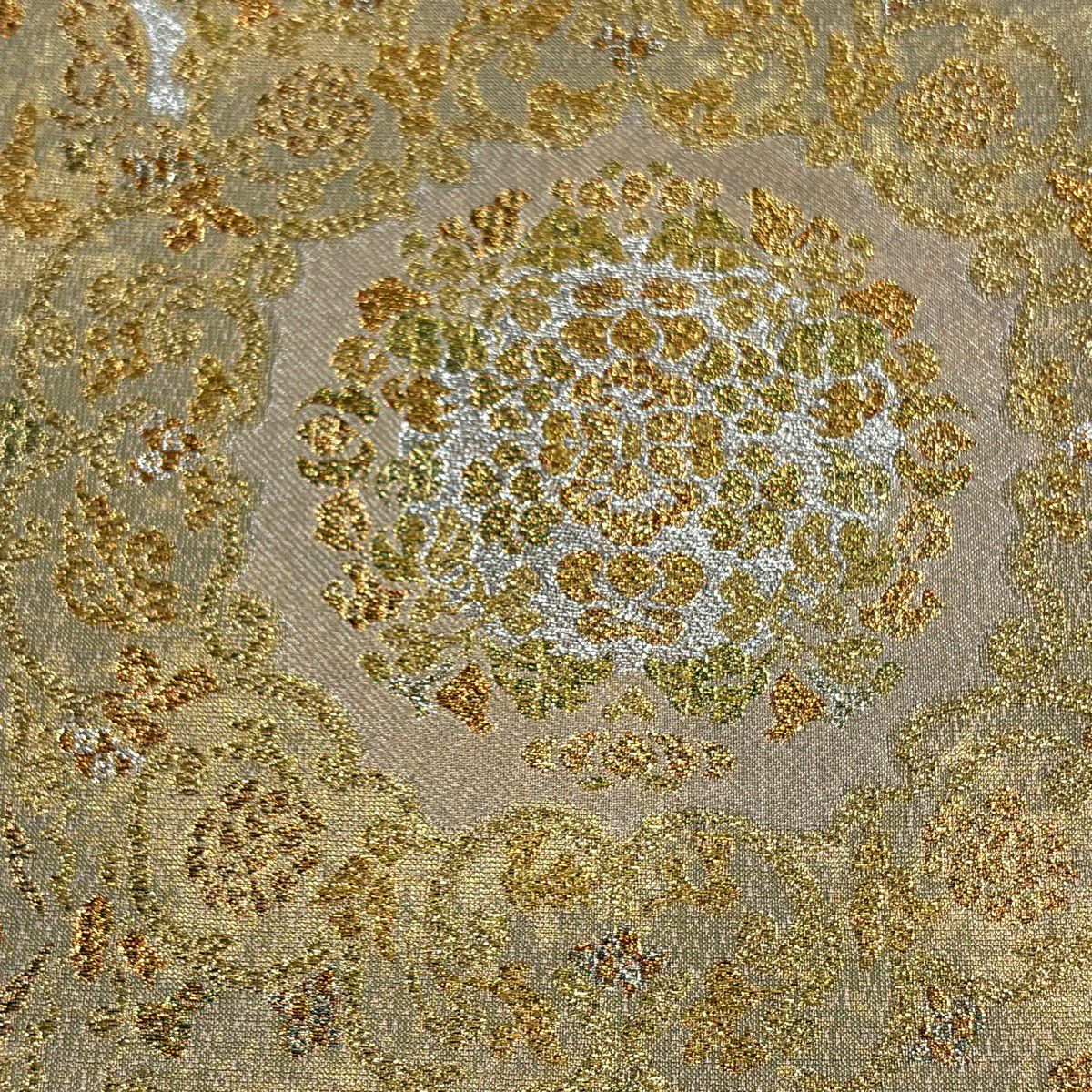 【美品】 袋帶 秀品級 華紋 花唐草紋 金銀線 金金箔 金色 六通 純蠶絲