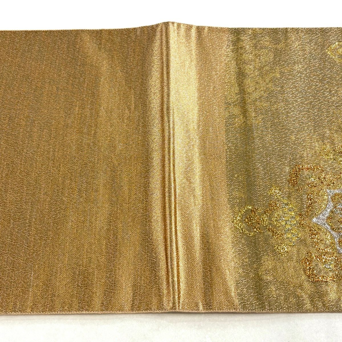 【美品】 袋帶 秀品級 華紋 花唐草紋 金銀線 金金箔 金色 六通 純蠶絲