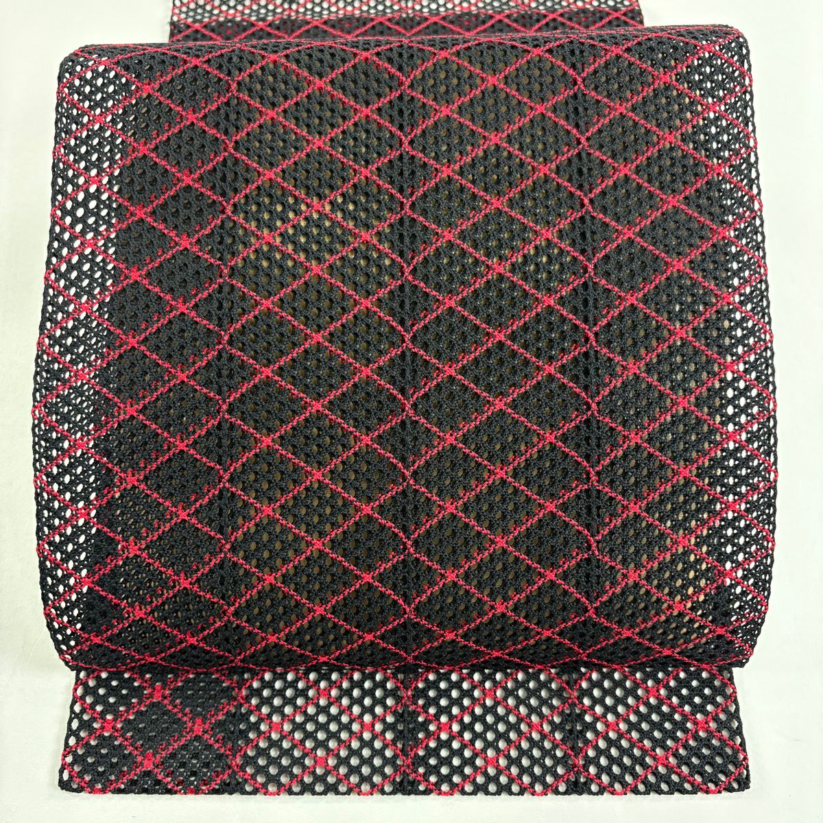 【美品】名古屋帶 秀品級 夏帶 八寸名古屋帶 松樹葉仕立 雙層仕立 菱 深藍 純蠶絲