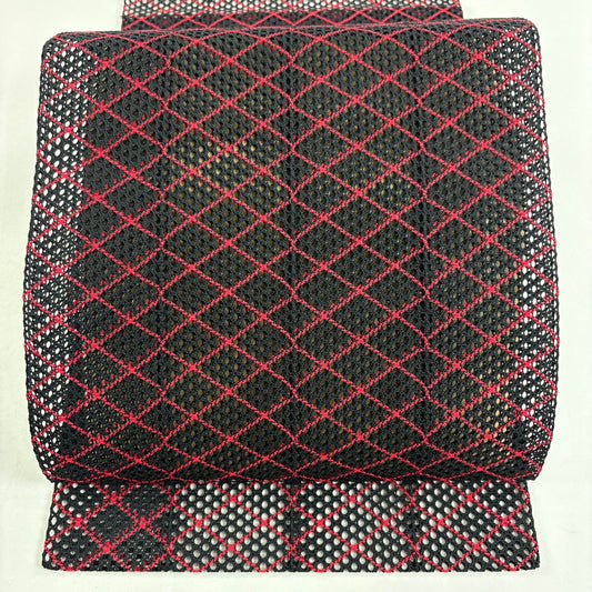 【美品】名古屋帶 秀品級 夏帶 八寸名古屋帶 松樹葉仕立 雙層仕立 菱 深藍 純蠶絲