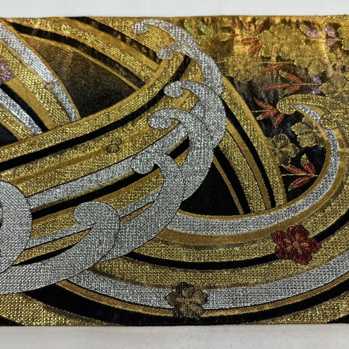 袋帶 秀品級 波頭 櫻 金金箔 金絲 黑 六通 純蠶絲