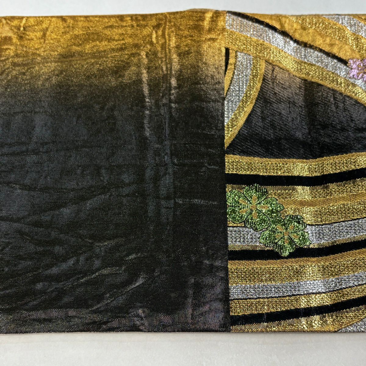 袋帶 秀品級 波頭 櫻 金金箔 金絲 黑 六通 純蠶絲