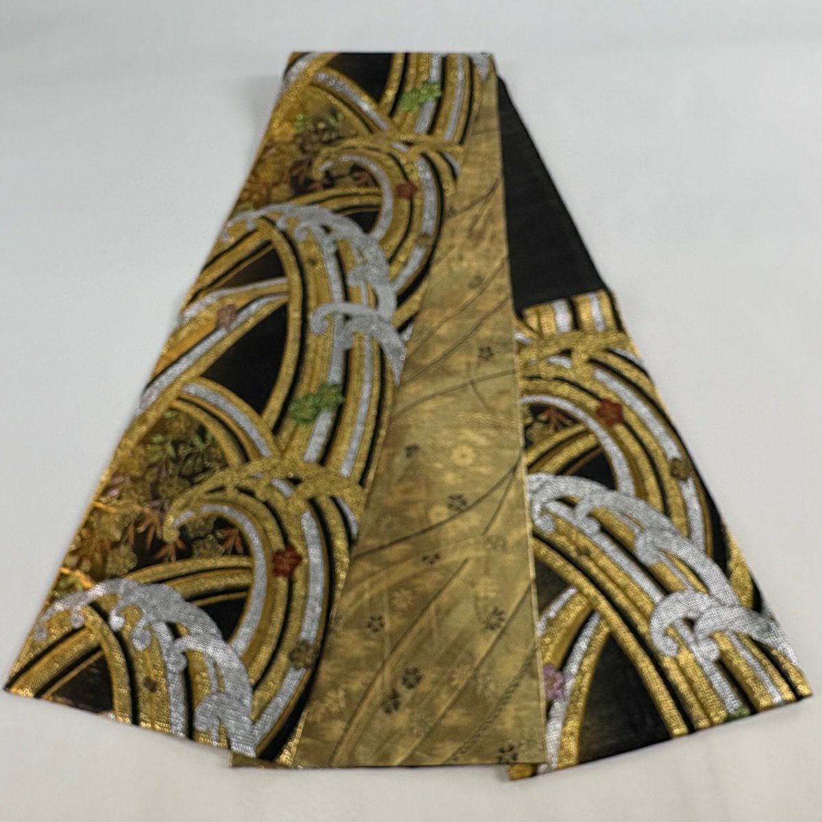 袋帶 秀品級 波頭 櫻 金金箔 金絲 黑 六通 純蠶絲