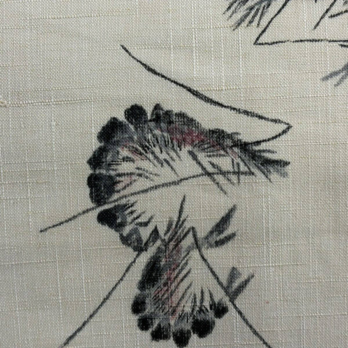 【美品】名古屋帶 秀品級 有落款 紬織織 八寸名古屋帶 松樹葉仕立 紅蝦 奶油色 純蠶絲