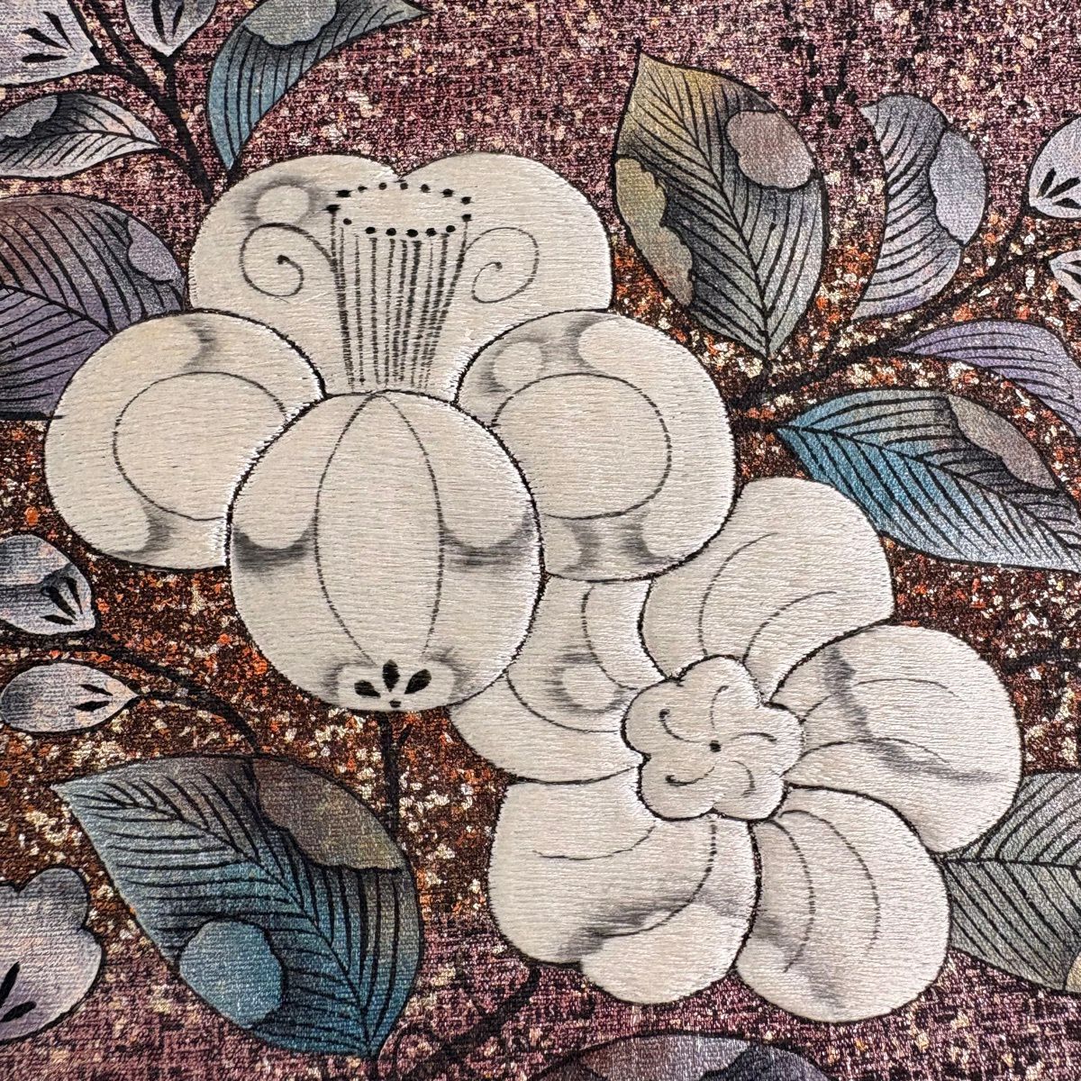 【美品】 名古屋帶 秀品級 草花紋紋 刺繡 金銀彩 銀 純蠶絲