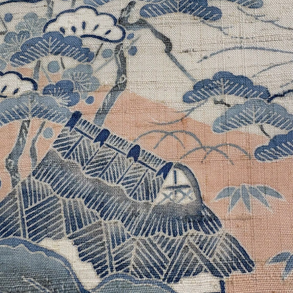名古屋帶 秀品級 紬織織 松樹竹子梅花 風景 米色 純蠶絲