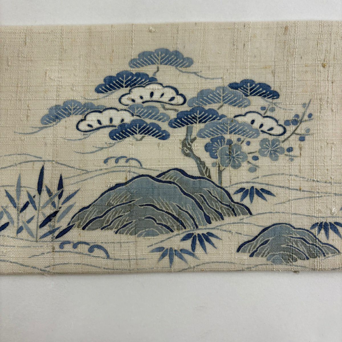 名古屋帶 秀品級 紬織織 松樹竹子梅花 風景 米色 純蠶絲
