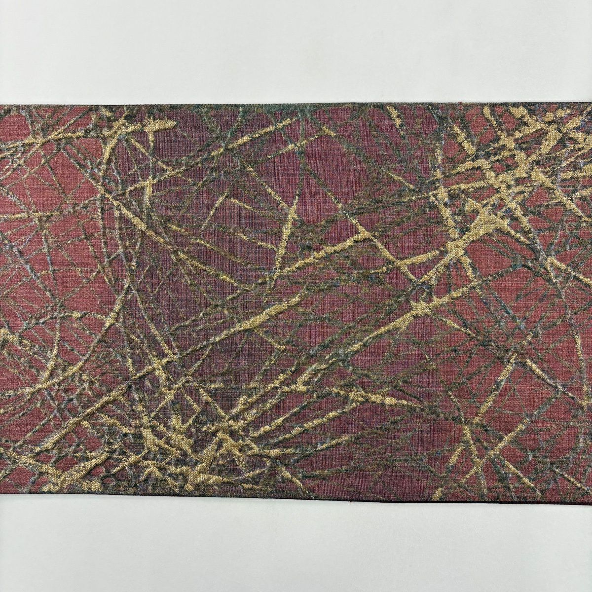 【美品】 袋帶 秀品級 幾何學 金金箔 紅紫 六通 純蠶絲